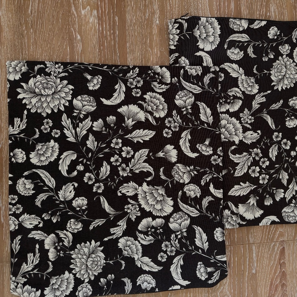 Set of 2 Fabulous Floral Black and White Throw Pillow Covers 20x20
